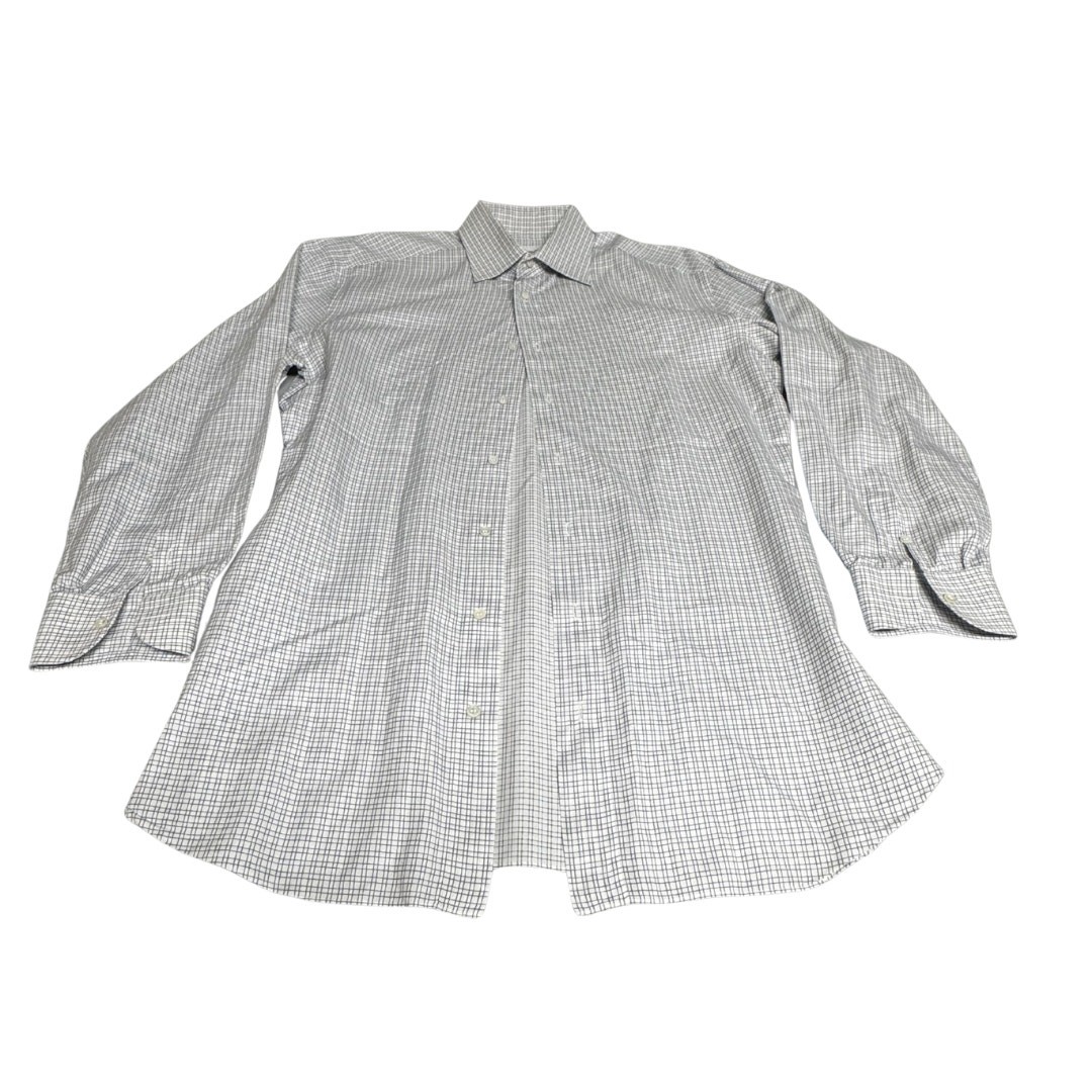 Brioni Dress Shirt Men’s 16.5 White Blue Check Luxury Cotton