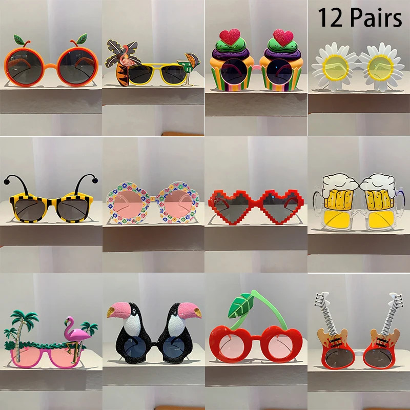 12 Pairs per Set Cute Beach Sunglasses 2025 Men Funny Summer Vacation Decorative