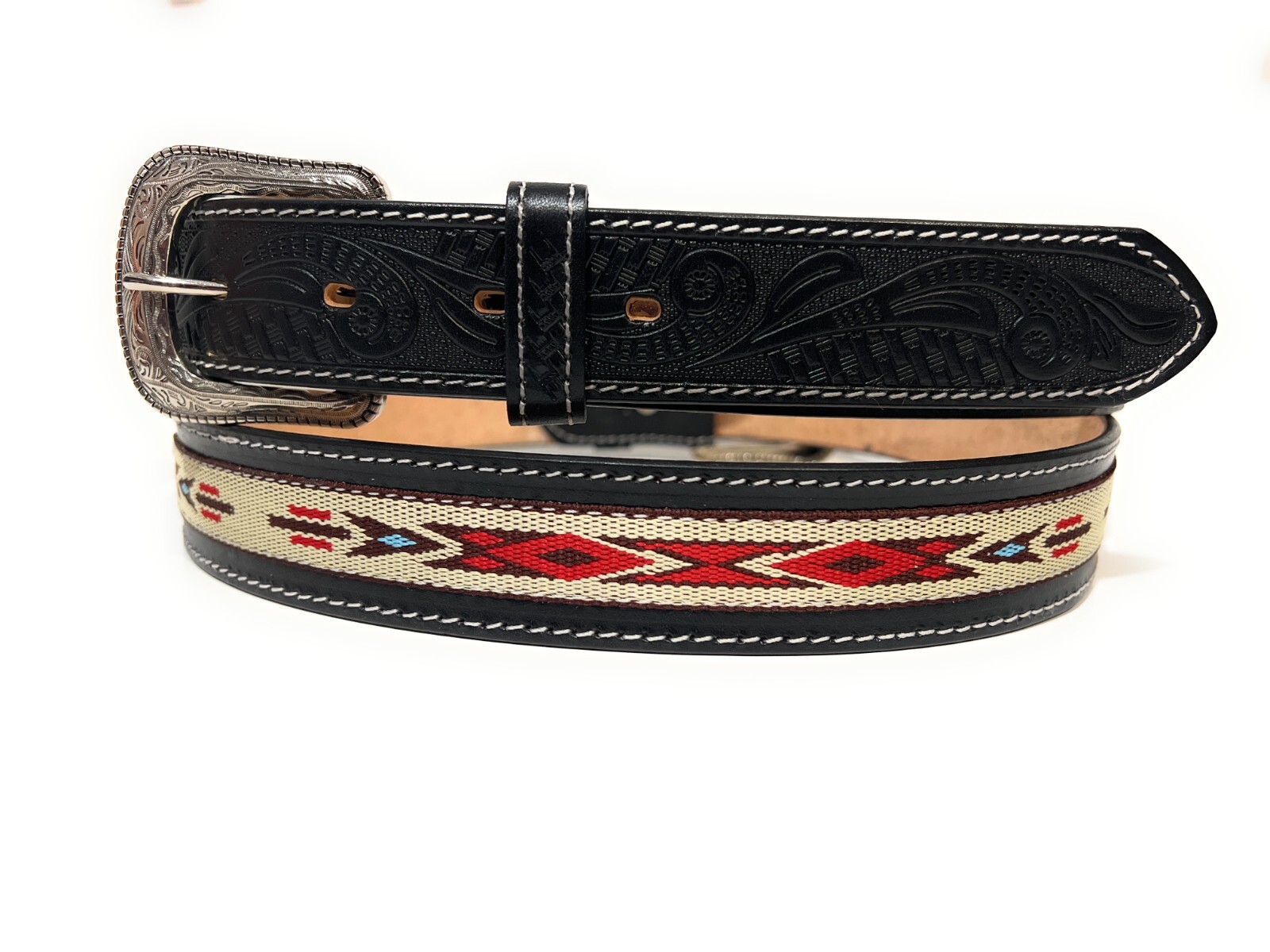 MEN’S HEAVY DUTY WESTERN LEATHER BELT. SOUTHWESTERN STYLE COWBOY RODEO BELT