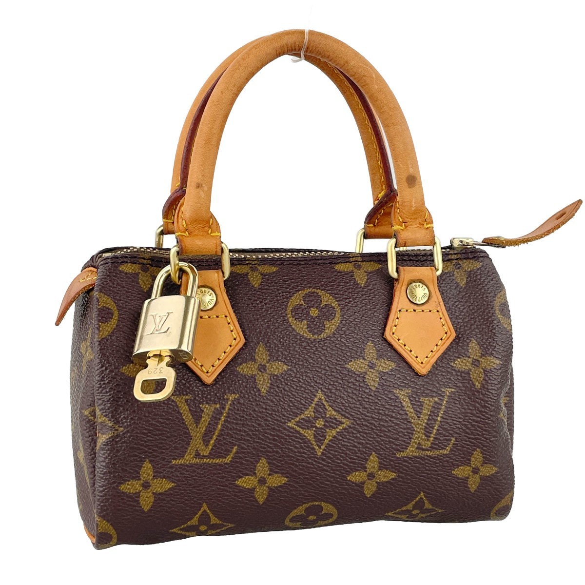 Louis Vuitton Monogram Mini speedy Leather Fabric Brown Handbag 4574