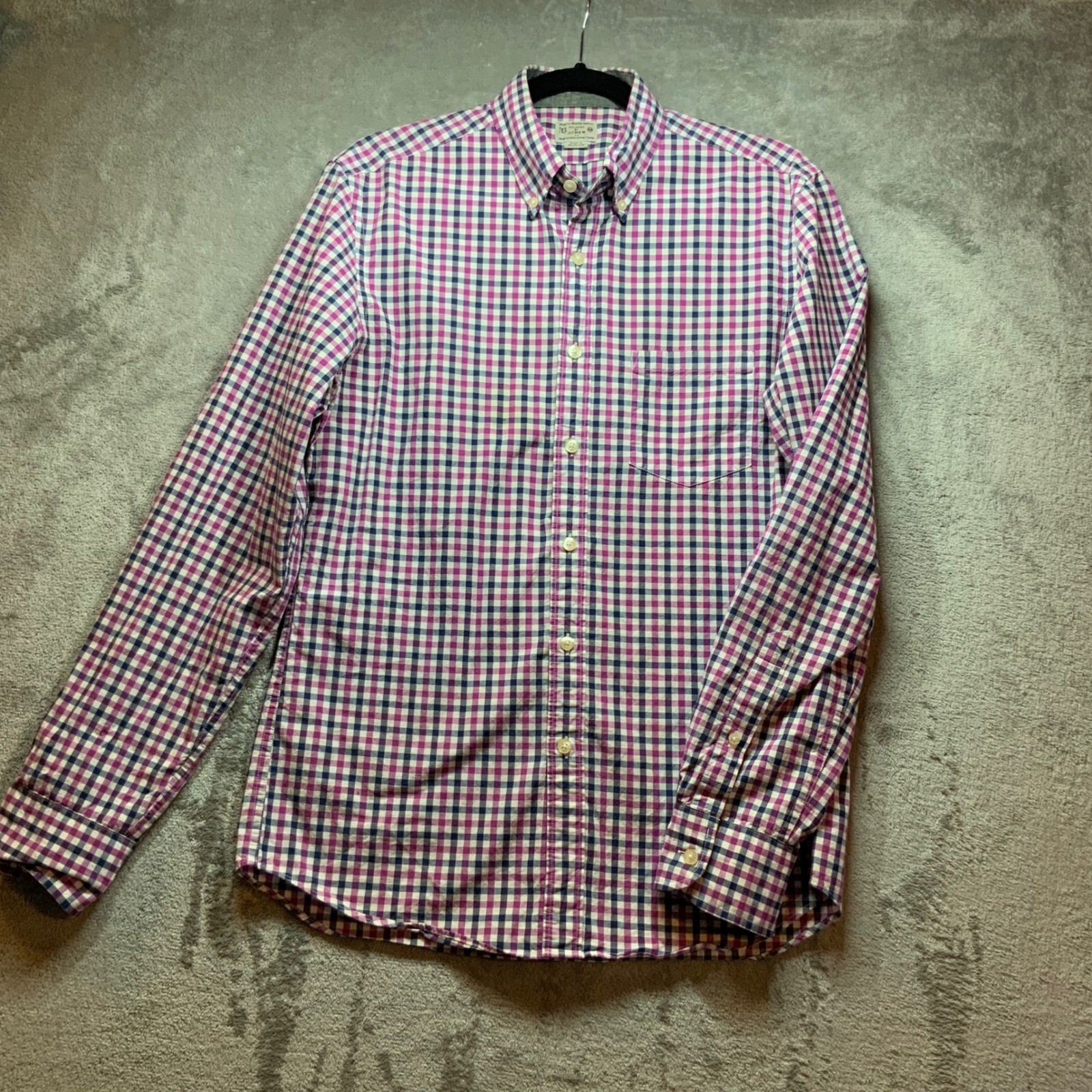 J.Crew Mens Tailored Gingham Check Button Down Shirt Purple Navy White Size M