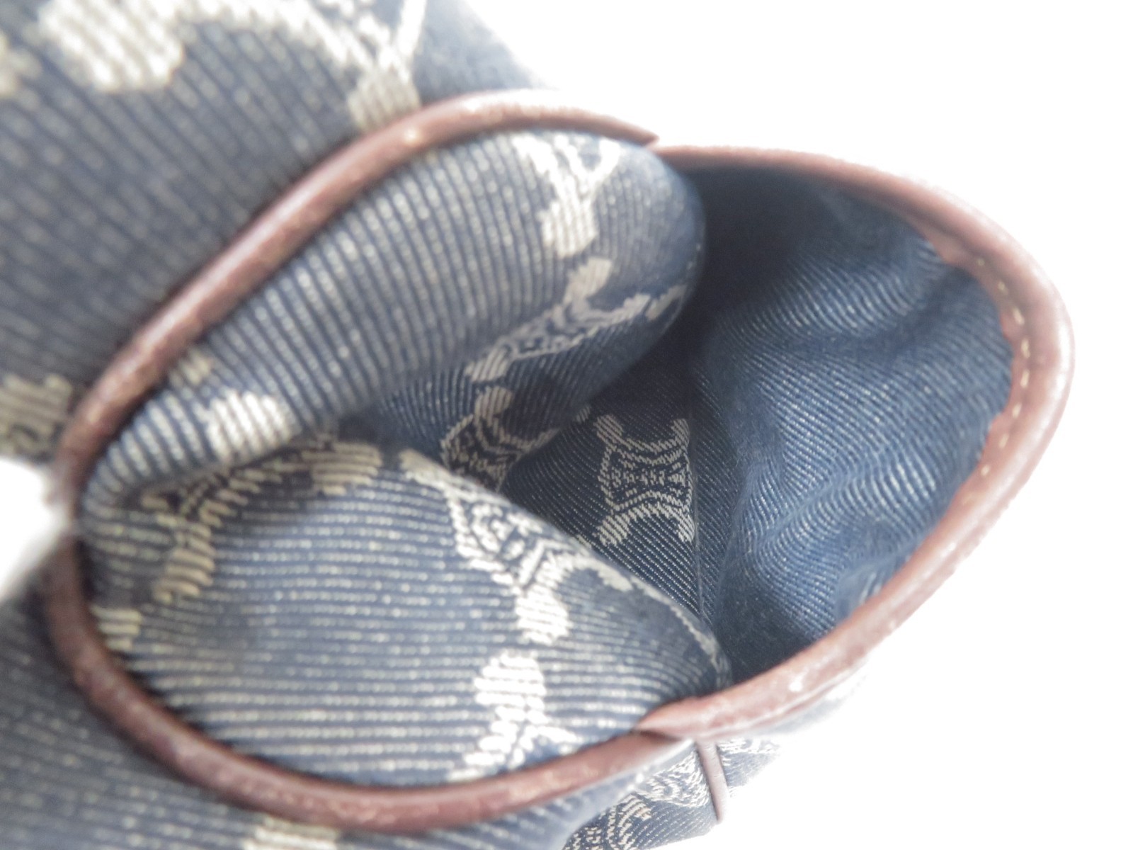 Authentic CELINE Denim Paris Macadam Canvas Leather Boogie Bag Hand Bag I#50347