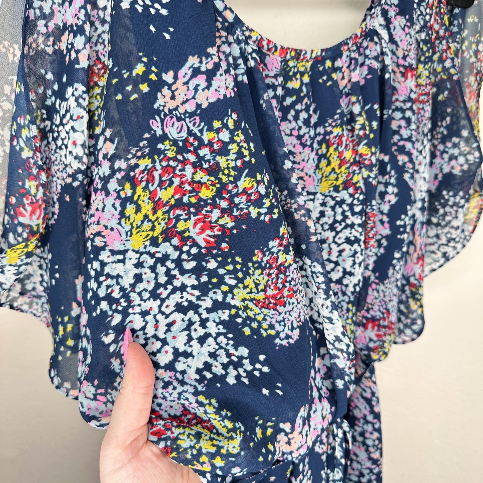ModCloth Fiore Your Entertainment Flora Navy Blue Floral Cold Shoulder Dress Lg