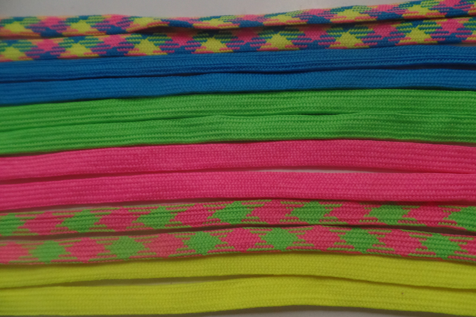 Fun Shoelaces. 39 Inches Long.Assorted Brite Colors and Plaids. Set of 6 Pair.