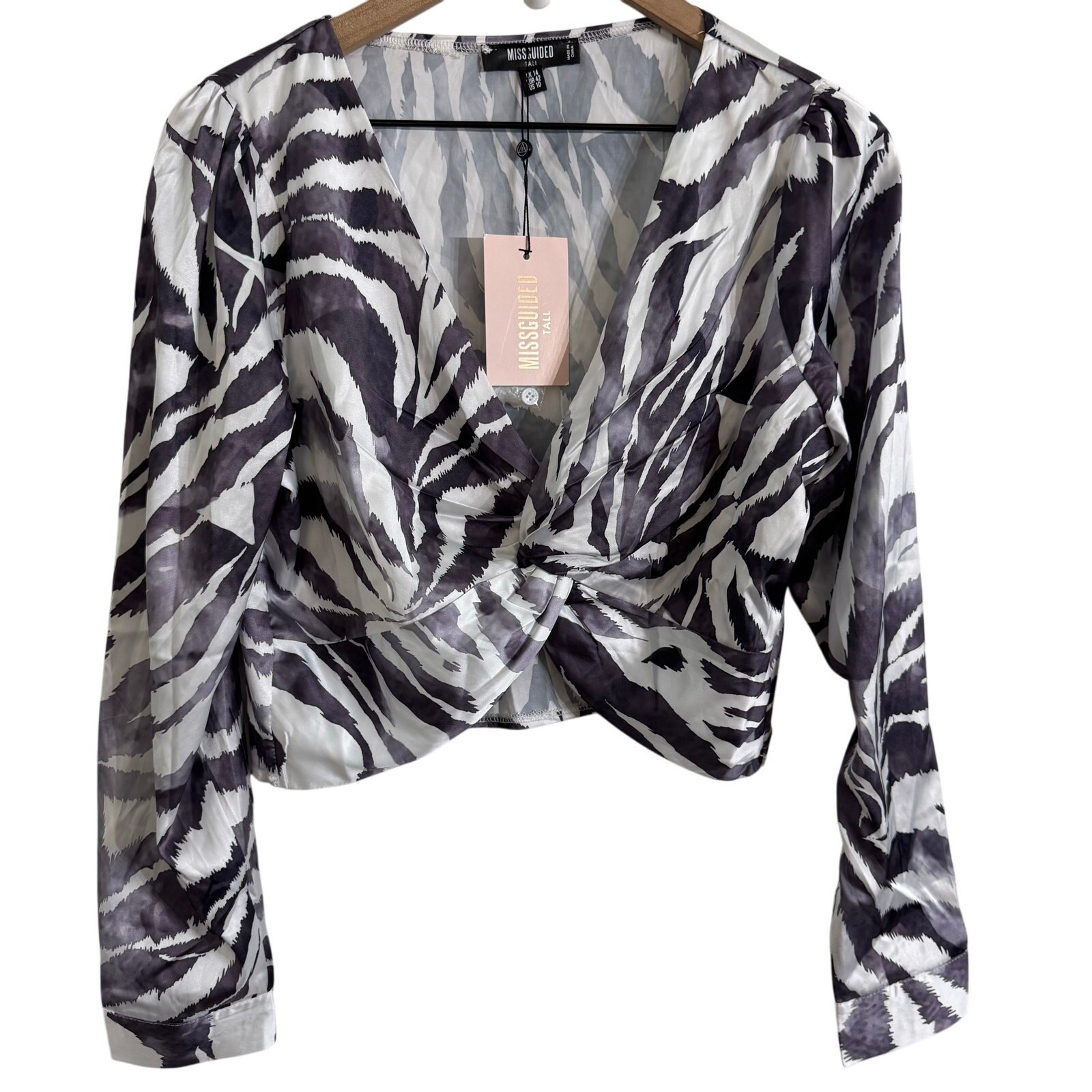 Misguided Tall Knot Front Zebra Print Crop Top Size 10 New