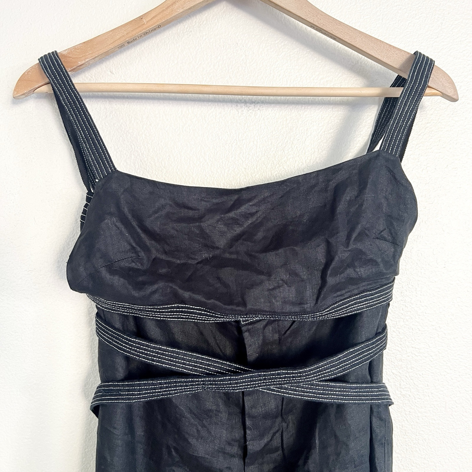 SIR THE LABEL 2-Piece Vilma Linen Black Wrap Bra Top + Wide Leg Pants SET Sz S