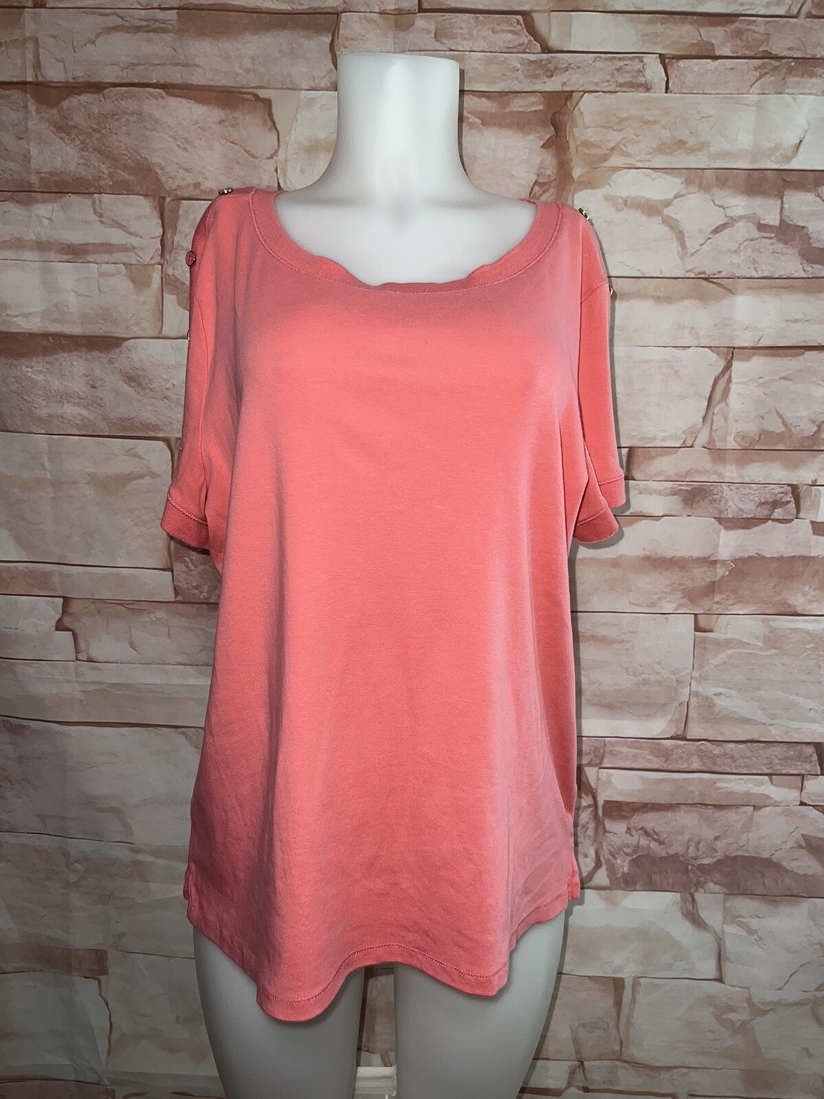 Talbots Woman Stretch Weekend Tee Top Short Sleeve Pink Sz 2X NWOT