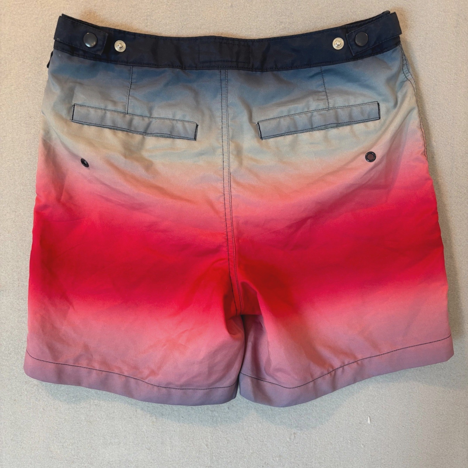 Original Penguin Mens Ombre Sunset Board Shorts Red Blue Swim Trunks Size 30