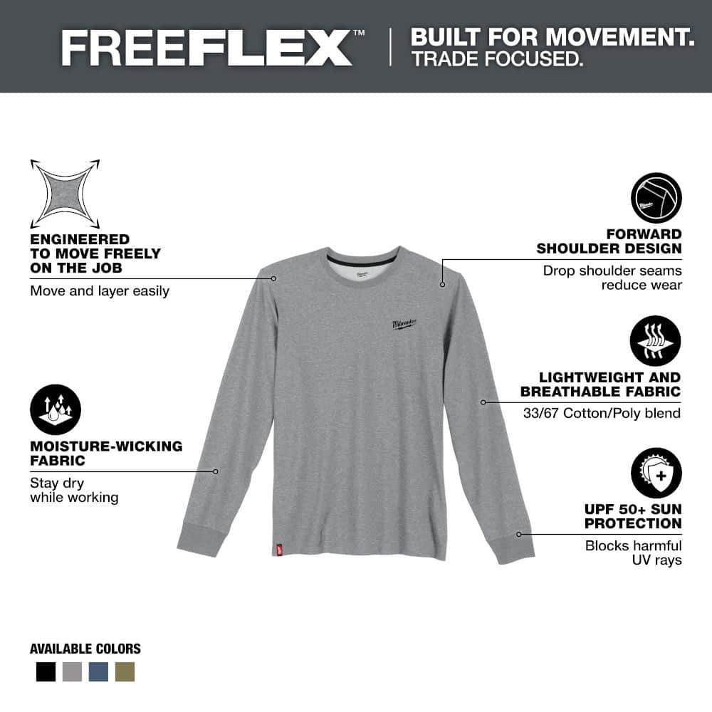 Milwaukee Men’s Large Gray Cotton/Polyester Long-Sleeve Hybrid Work T-Shirt