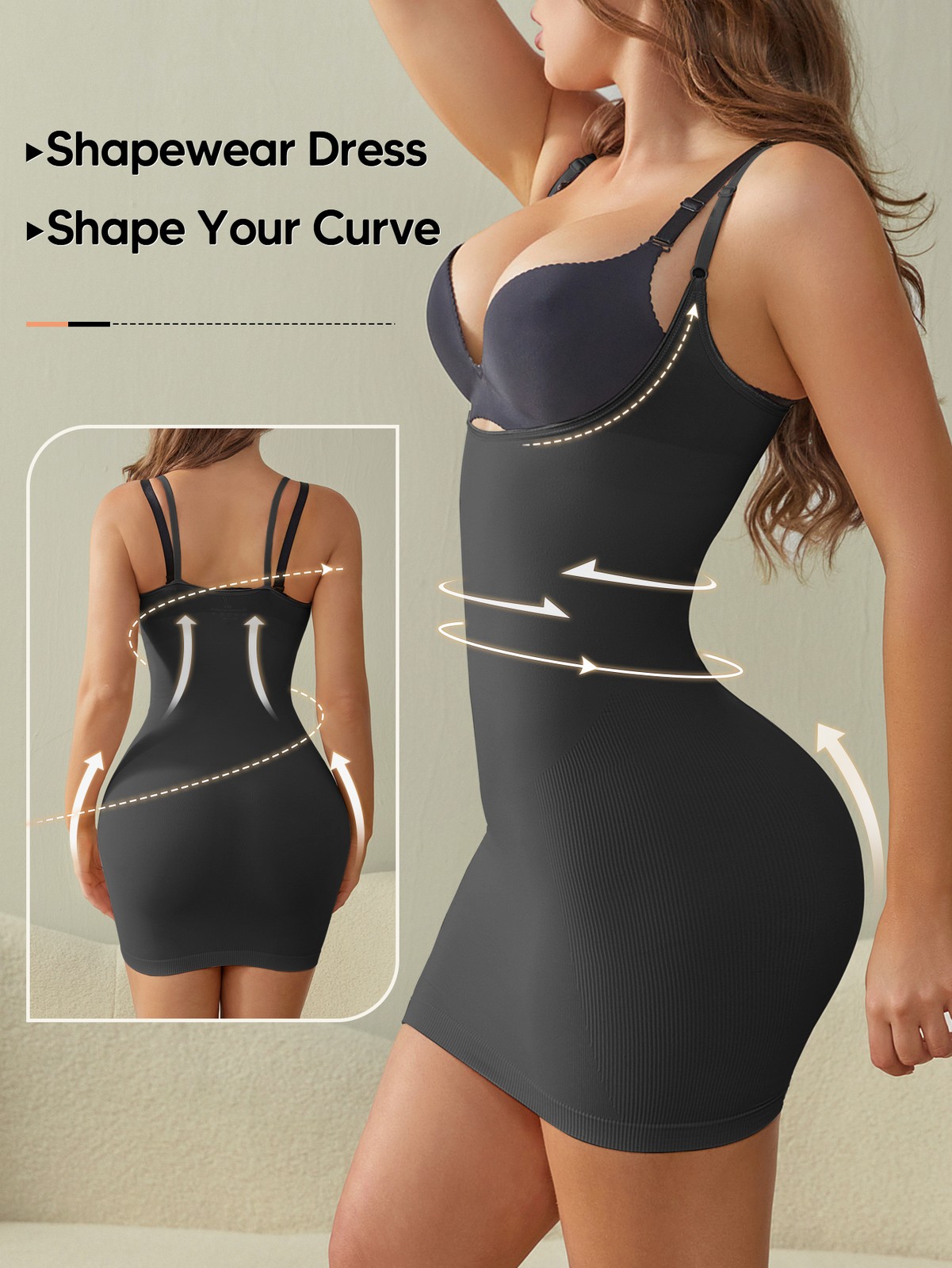 Fajas Women Shapewear Slip Dresses Tummy Control Full Body Shaper Open Bust