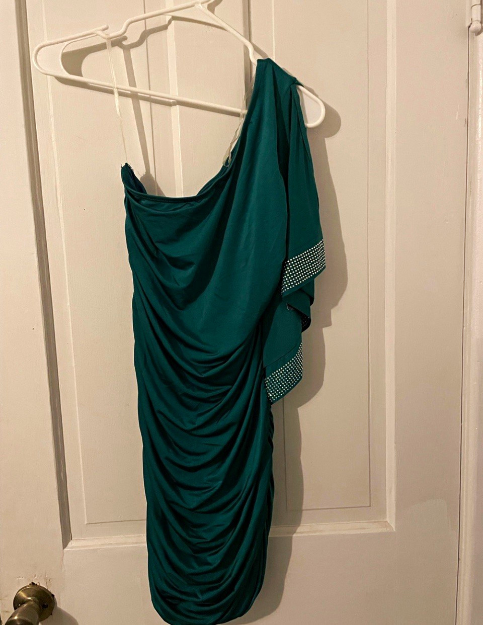 Goddess GDS Juniors M Green One-Shoulder Rhinestone Lined Stretch Bodycon Dress