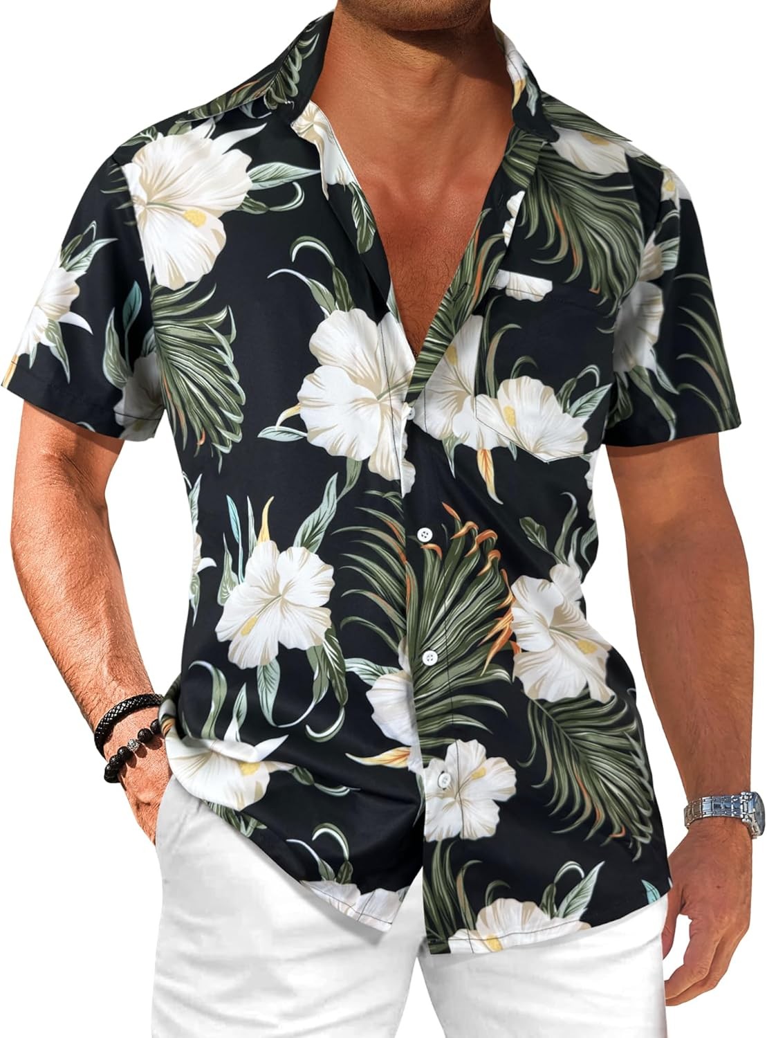 Mens Hawaiian Shirt Floral Short Sleeve Button Down Tropical Summer Beach Tops