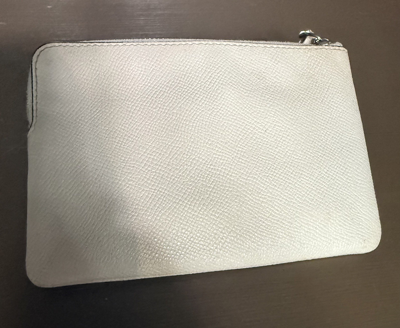 Coach Chalk White Crossgrain Leather Corner Zip Small Gold Tone Missing Wristlet