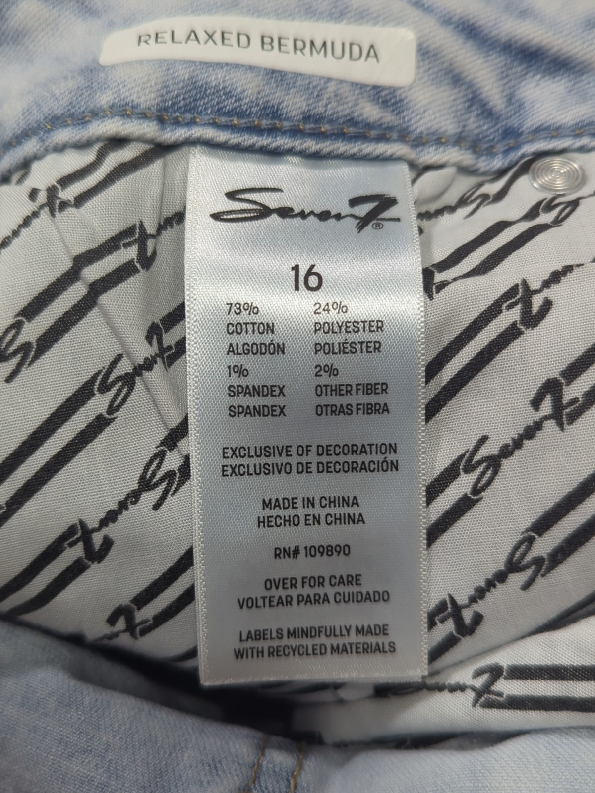 Seven7 Women’s Relaxed Bermuda Mid Rise Stretch Denim Cuffed Short LynxSz 16 NWT