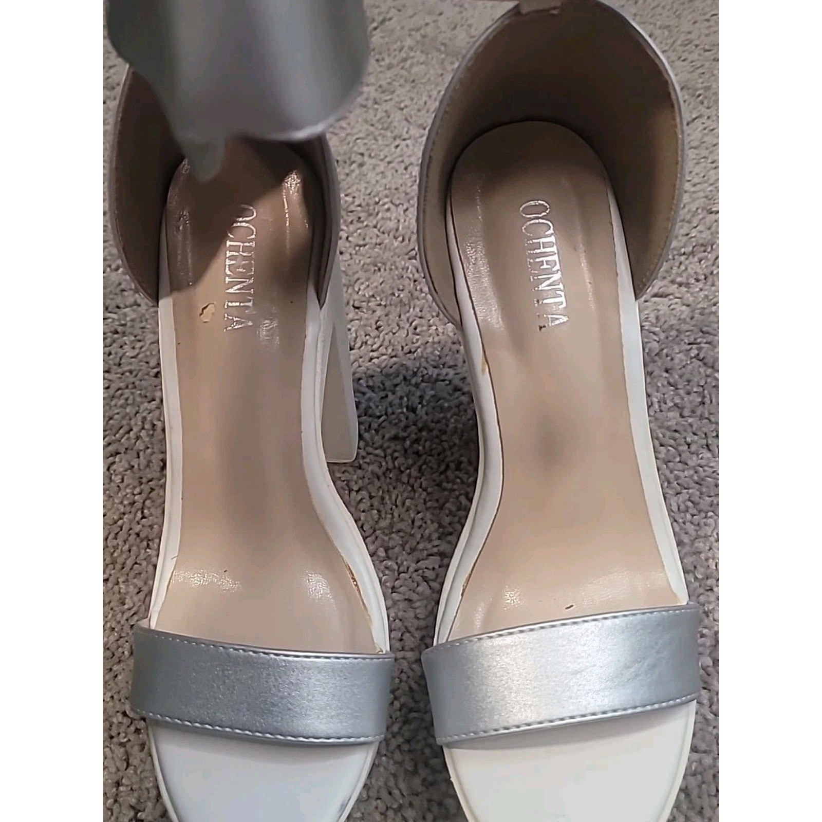 Platform Cleated High Heel Sandals Silver White Size 37 EUC