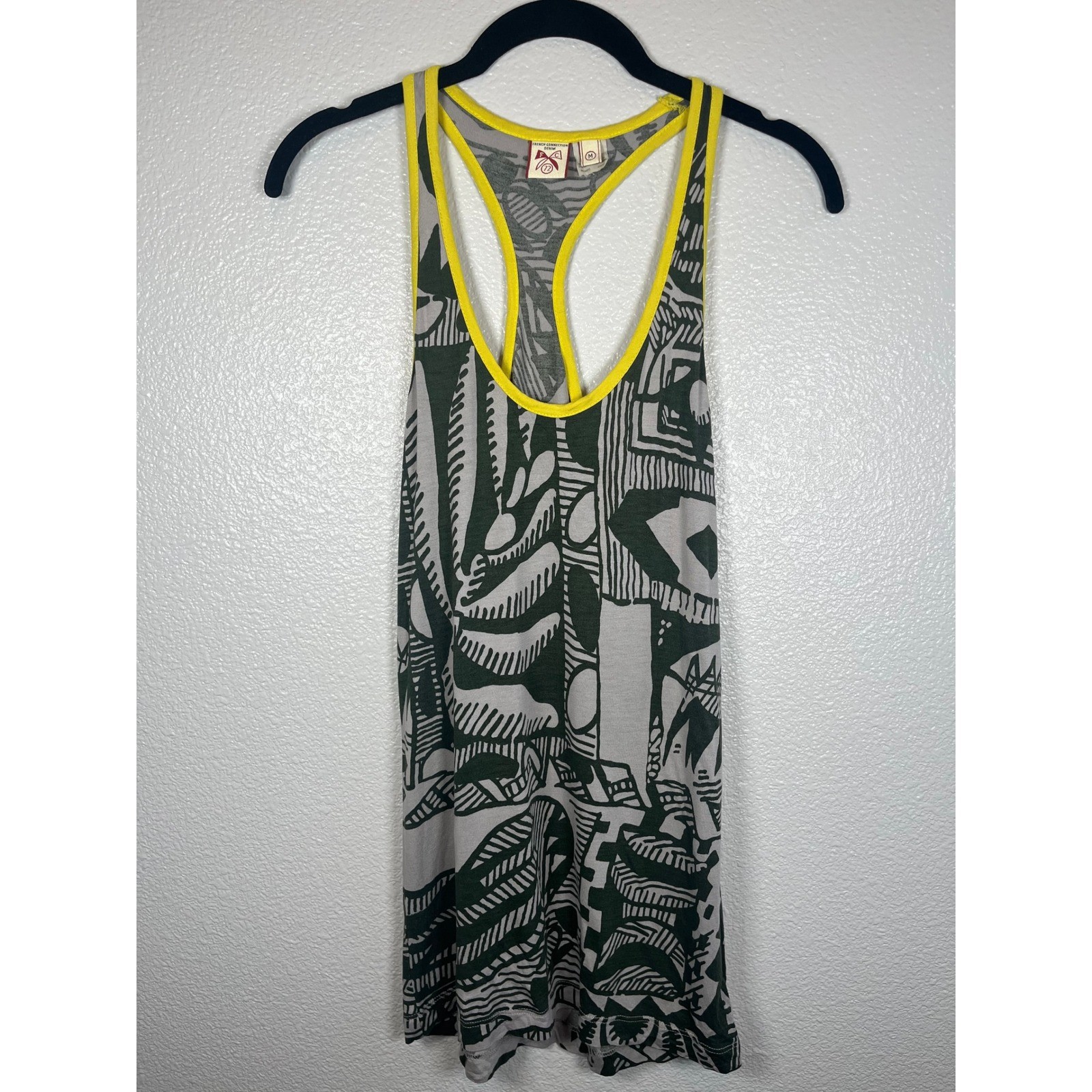 French Connection Denim Abstract Print Racerback Tank Top Green Yellow Medium