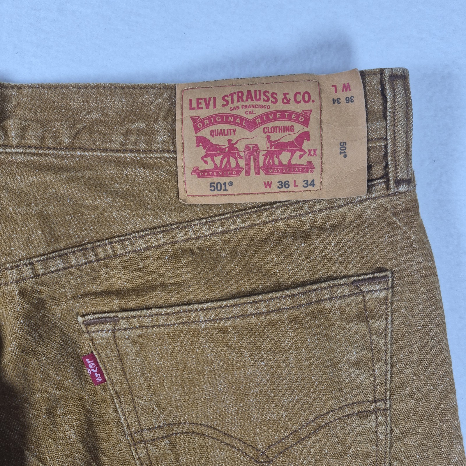 Levi’s 501 Brown Jeans Men’s 36×34 Original Fit Button Fly White Oak Cone Denim