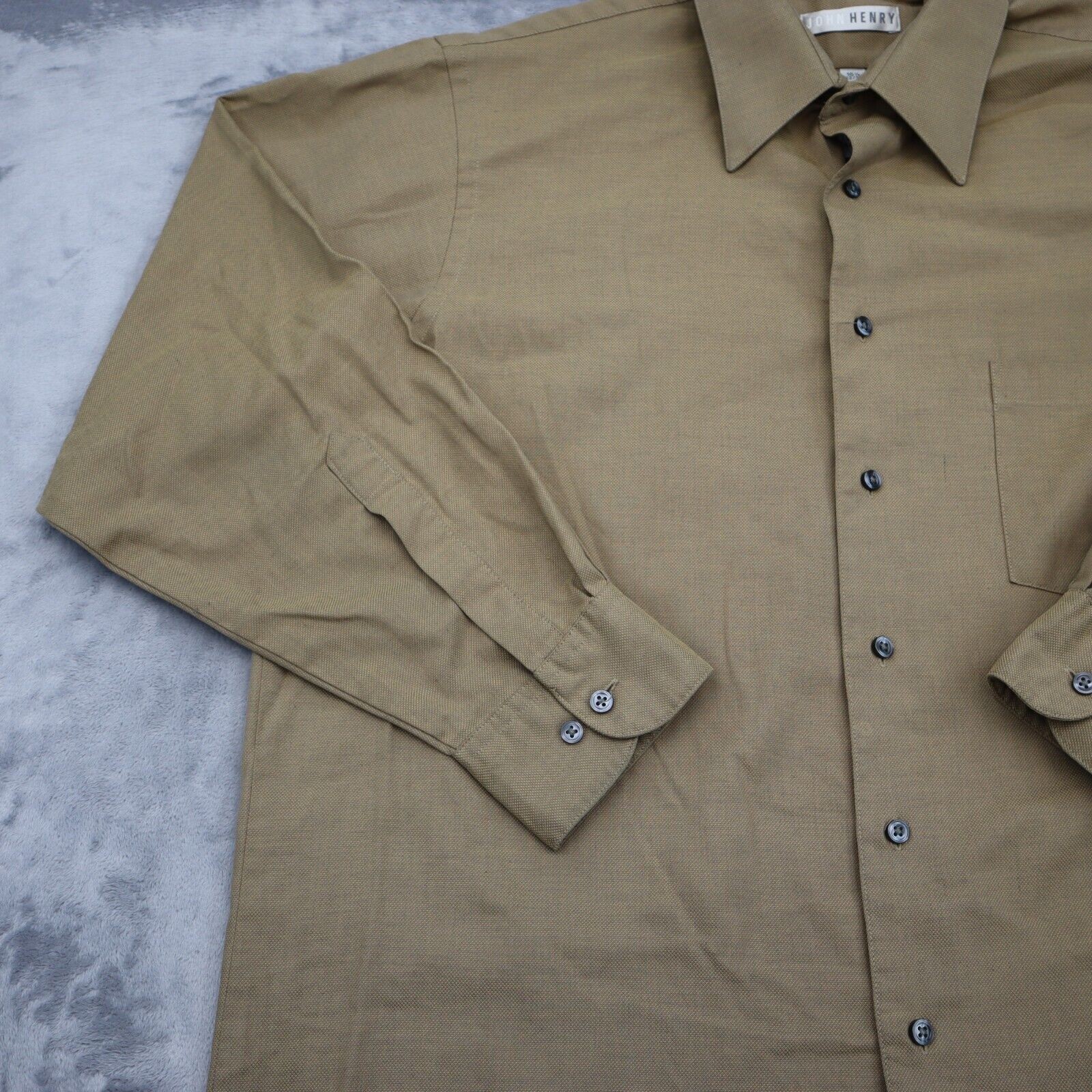 John Henry Shirt Mens 32 Brown Long Sleeve Point Collar Barrel Cuff Dress Shirt