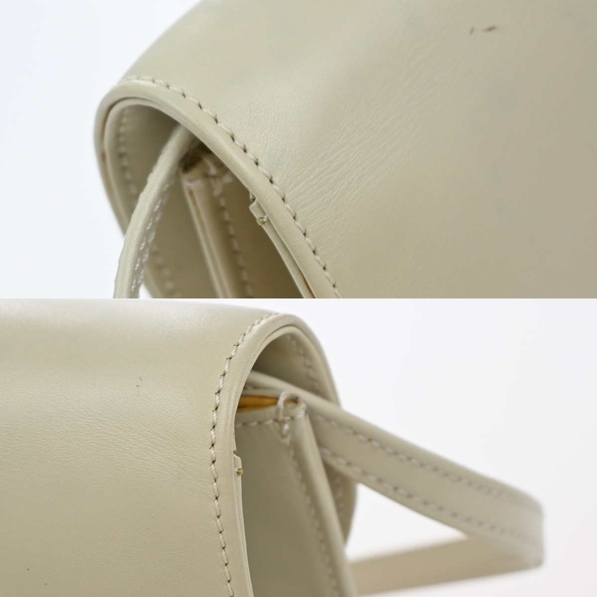 CELINE Logo 2Way Shoulder Clutch Bag Leather White GHW Italy 65KP568