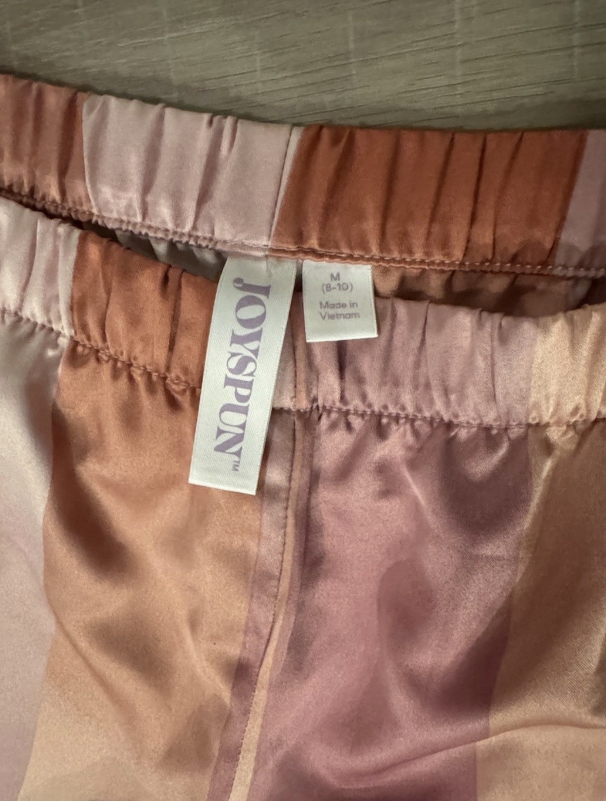 JOYSPUN Women’s Satin Striped Pajama Set Pink/Purple/Orange Button M 8-10