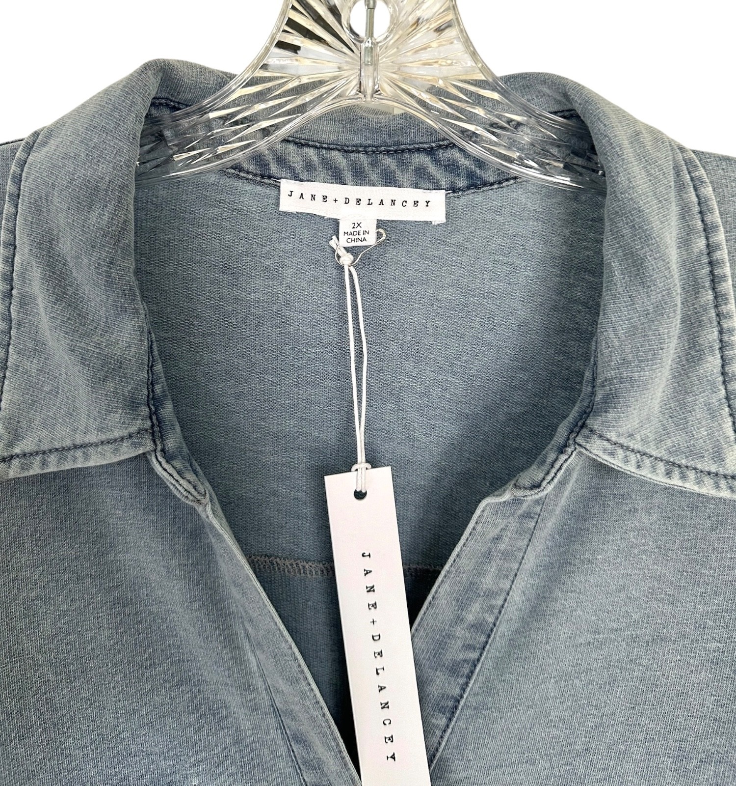 Jane & Delancey Women’s Button Down Shirt Top Denim Look Plus Size 2X Navy