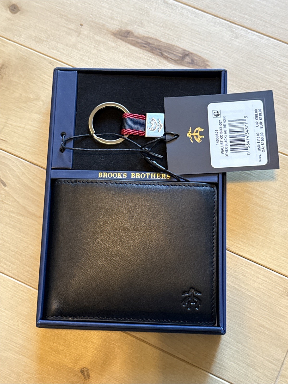 BROOKS BROTHERS Bifold Black Leather Wallet KC Box-007 Retail $150