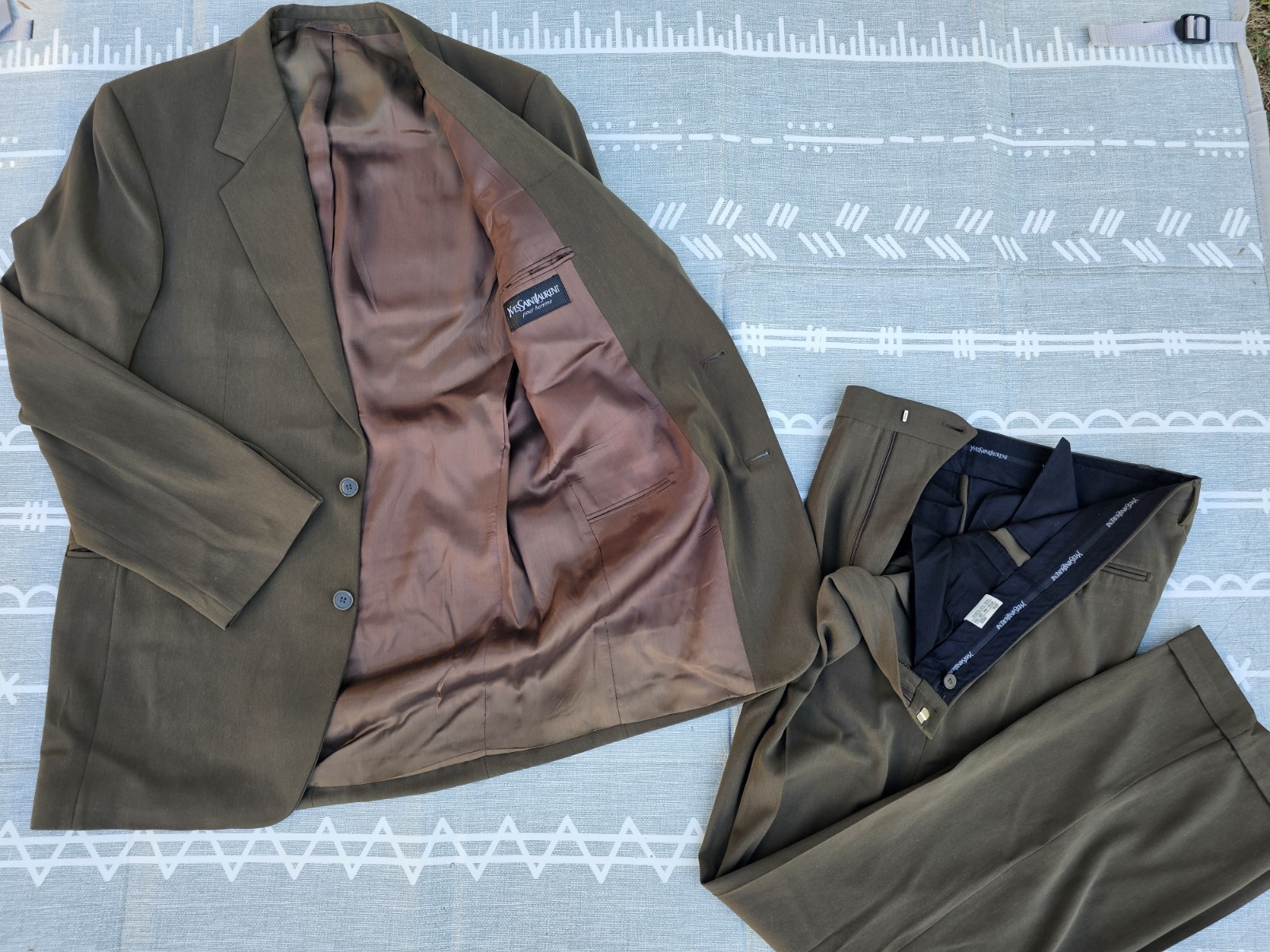 Vintage 90s Y2K 2000s Yves Saint Laurent Pour Homme Mens 2 piece Olive Suit