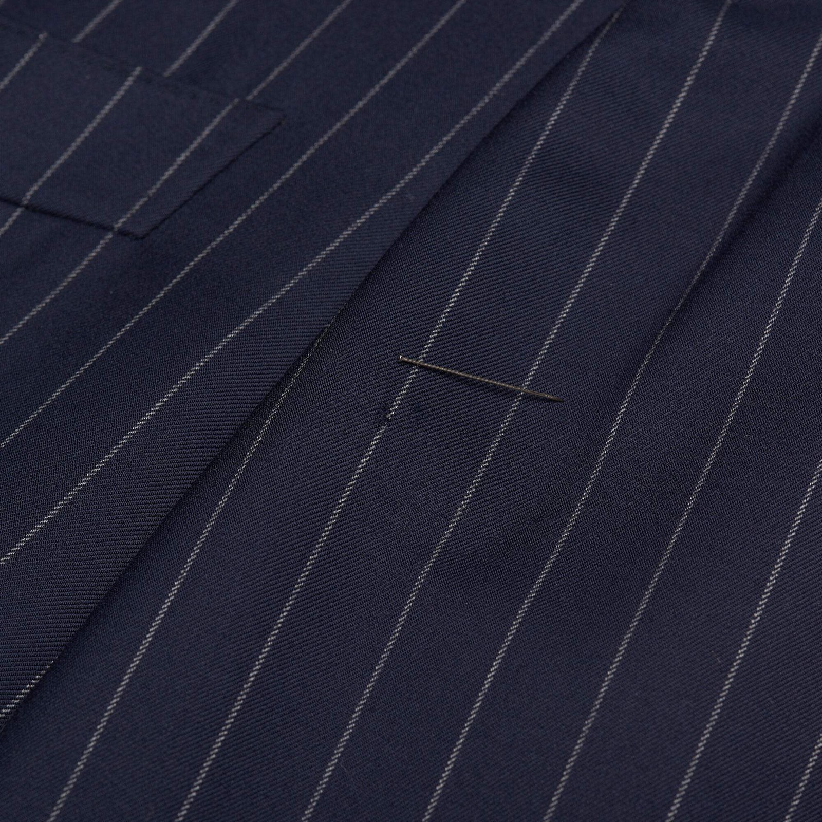 CESARE ATTOLINI Handmade Navy Blue Striped Super 180’s Wool Suit EU 48 US 38