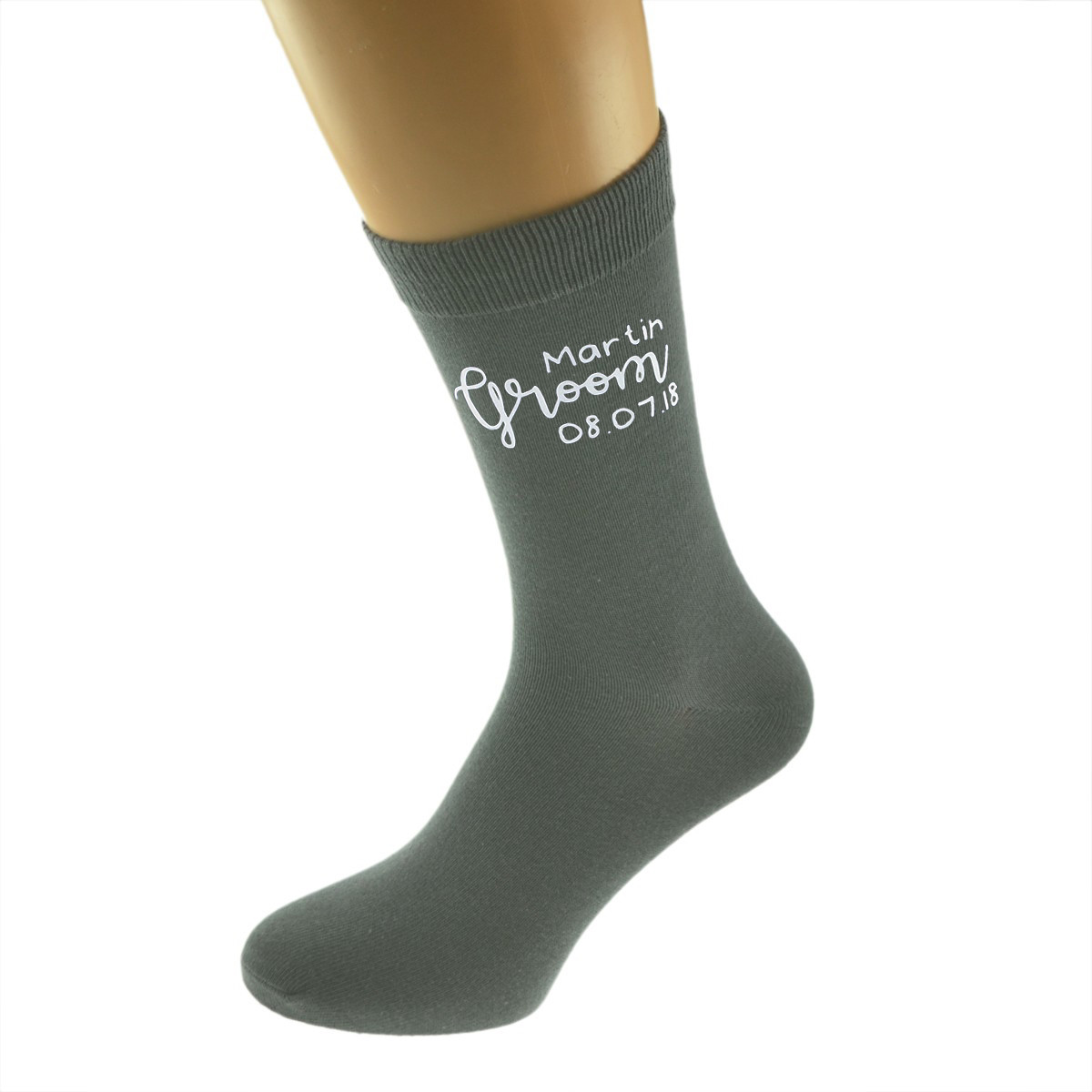 Personalised Ash Grey GROOM Socks with Name and Date UK Size 5-12 – X6N877