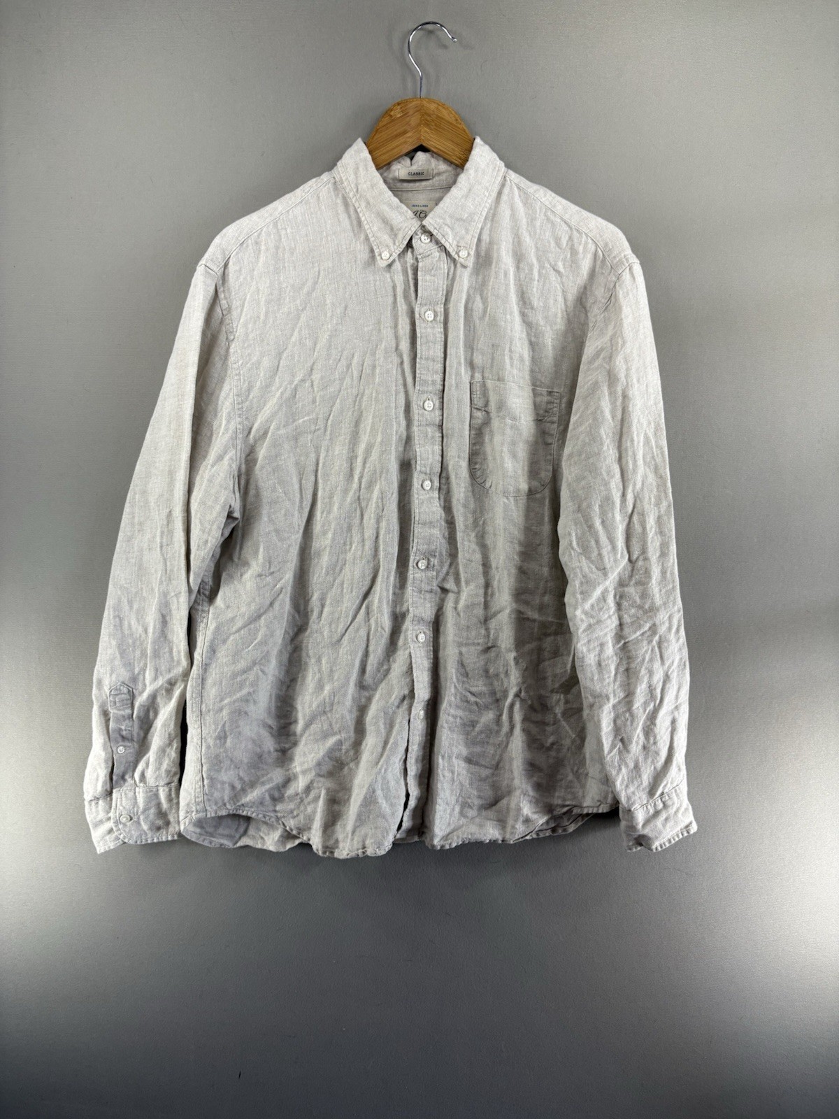 J.Crew Mens Baird McNutt Irish Linen Classic Fit Button Down Shirt Beige Large