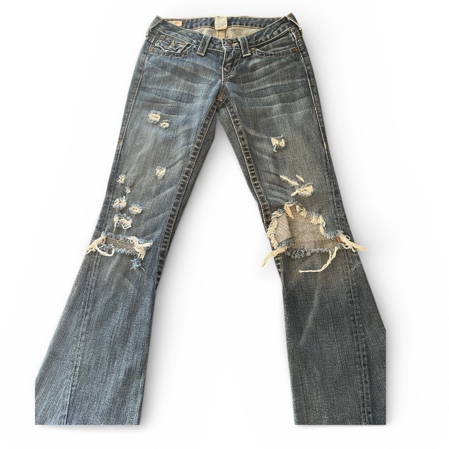 True Religion Joey Jeans First Edition Thick Stitch Size 26 Y2K Distressed