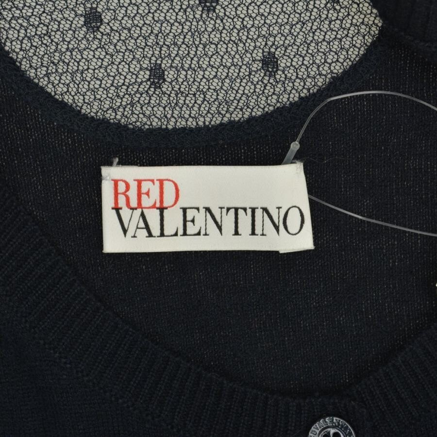 RED VALENTINO Wool Silk Knit Long Sleeve Cardigan XS Dark Blue Auth