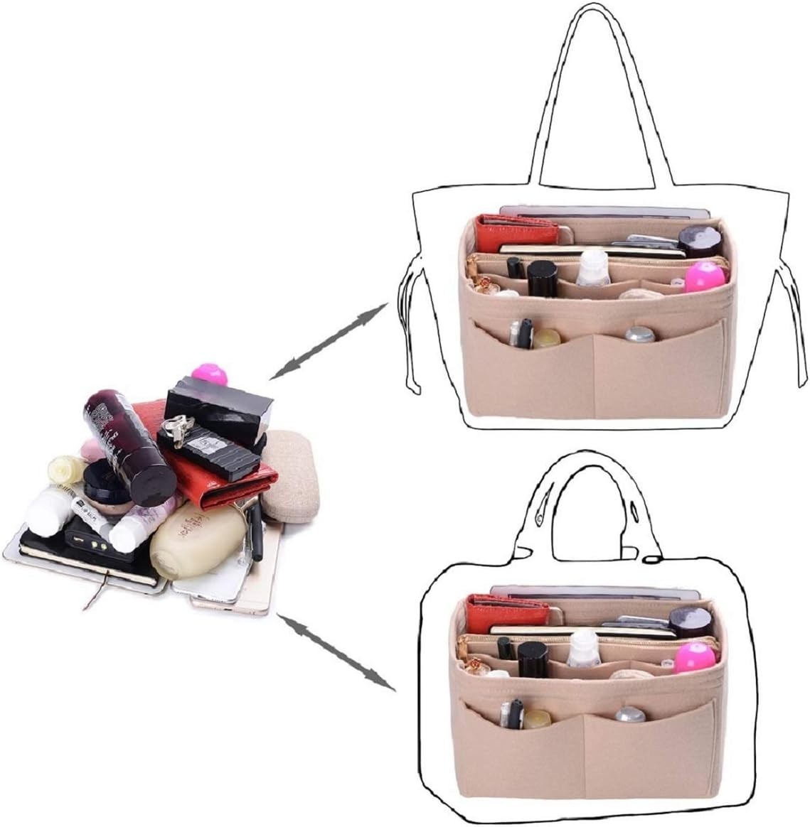 Luxury Handbag Organizer Insert – Lightweight Felt with 13 Pockets & Zipper
