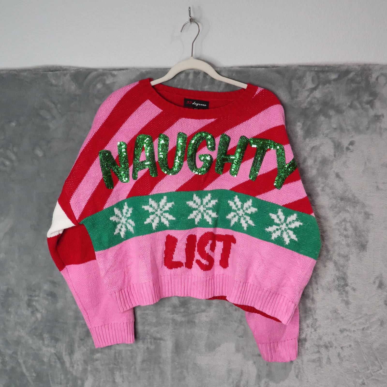 33 Degrees Naughty List Sweater Womens 2XL Red Christmas Holiday Ugly Snowflake