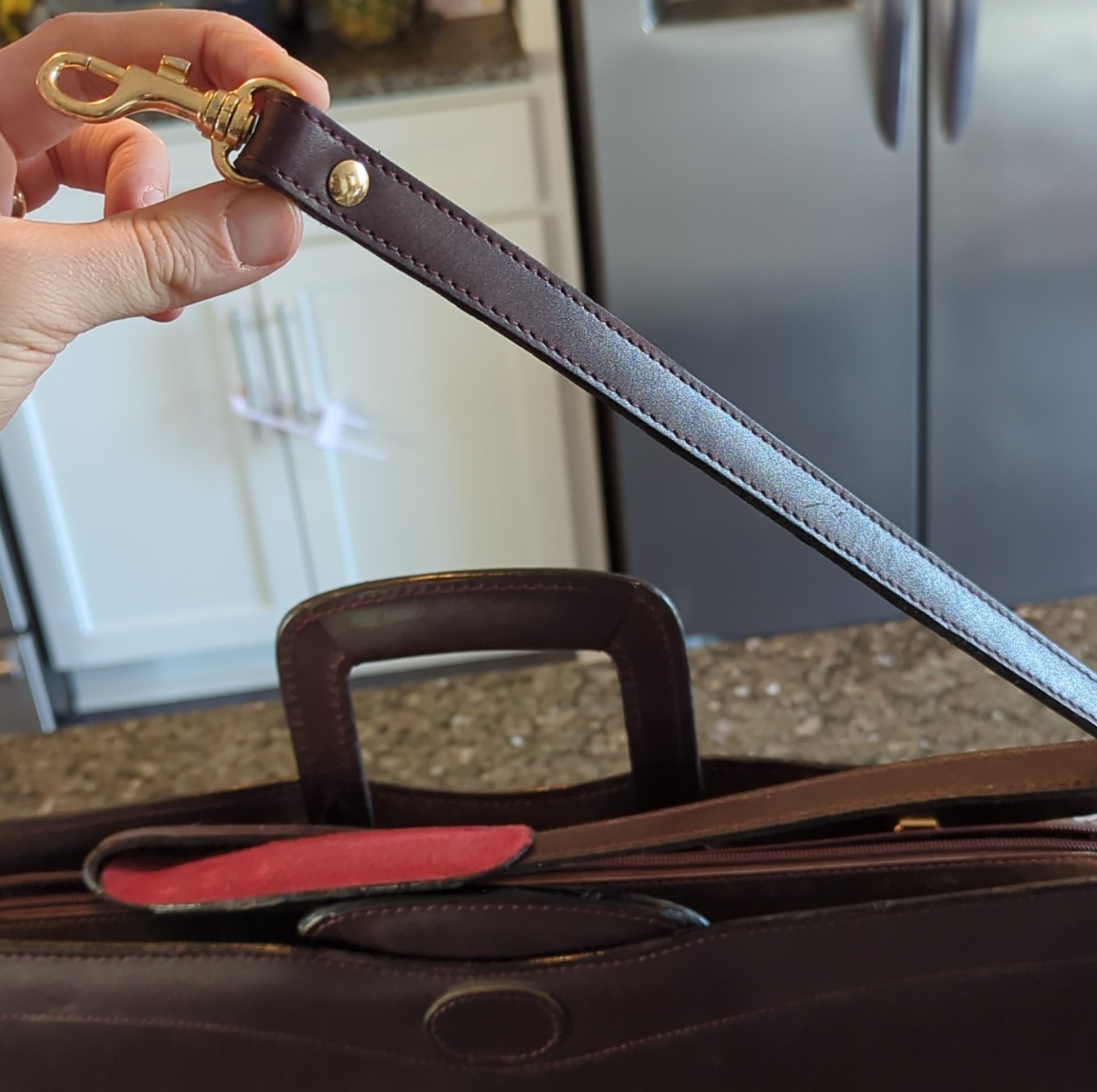 Brown Men’s Briefcase Zip Push Lock Top Handle Detachable Strap