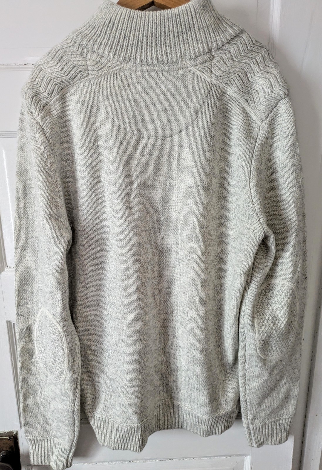 Emerald Isle Knitwear Mens Galway Jumper Heathered Light Gray Sz L Elbow Patches