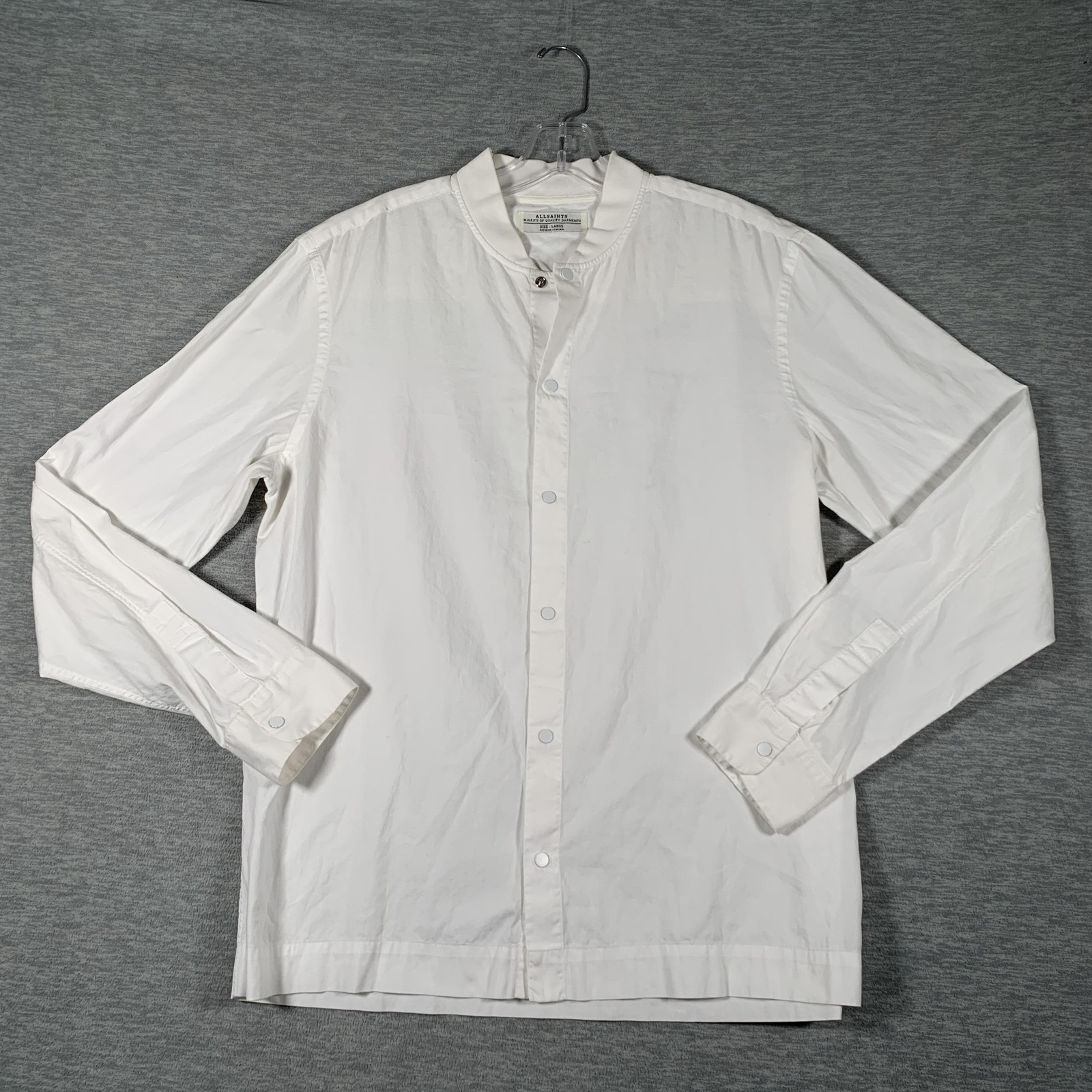 AllSaints Hoboken Shirt Mens Large White Solid Long Sleeve Button Front Casual