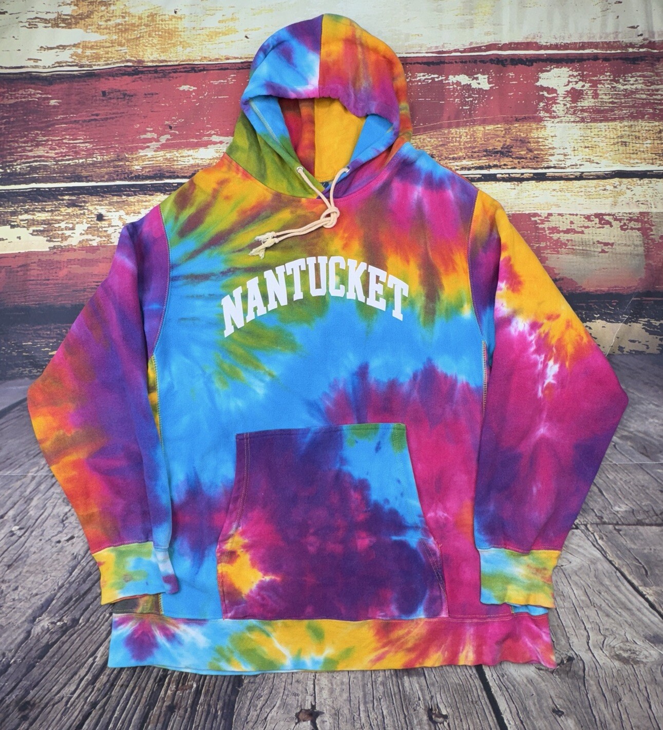 Vintage Nantucket Tie Dye Hoodie Sweatshirt Mens XL MV Sport Pro Weave 90s HWT