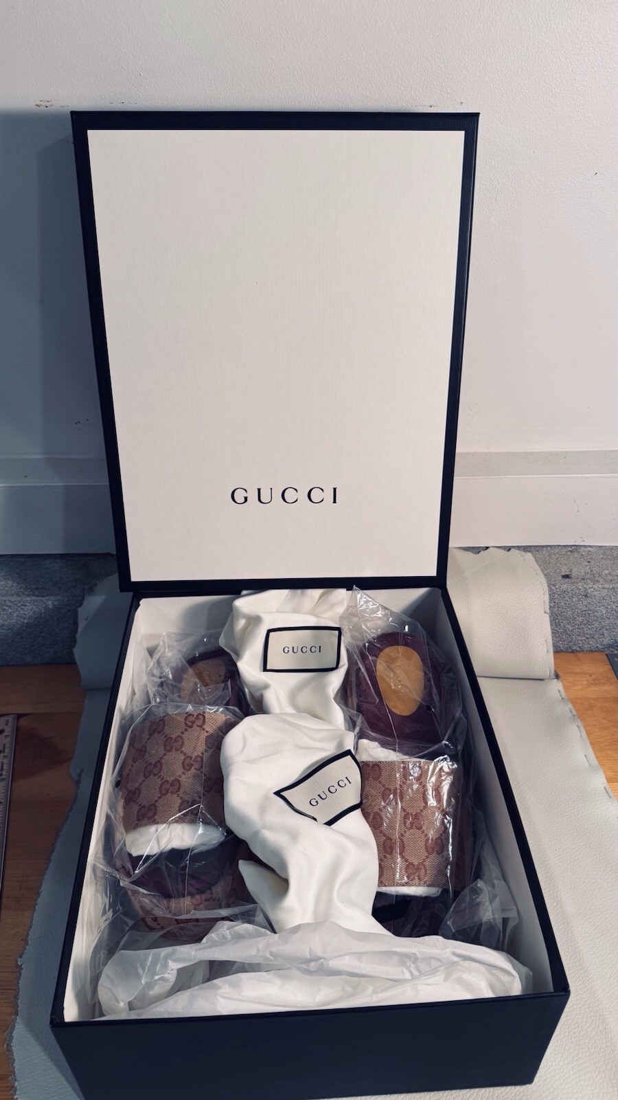 New Box & Dust Bags Gucci Canvas GG Monogram Angelina Platform Slide Sandals 39