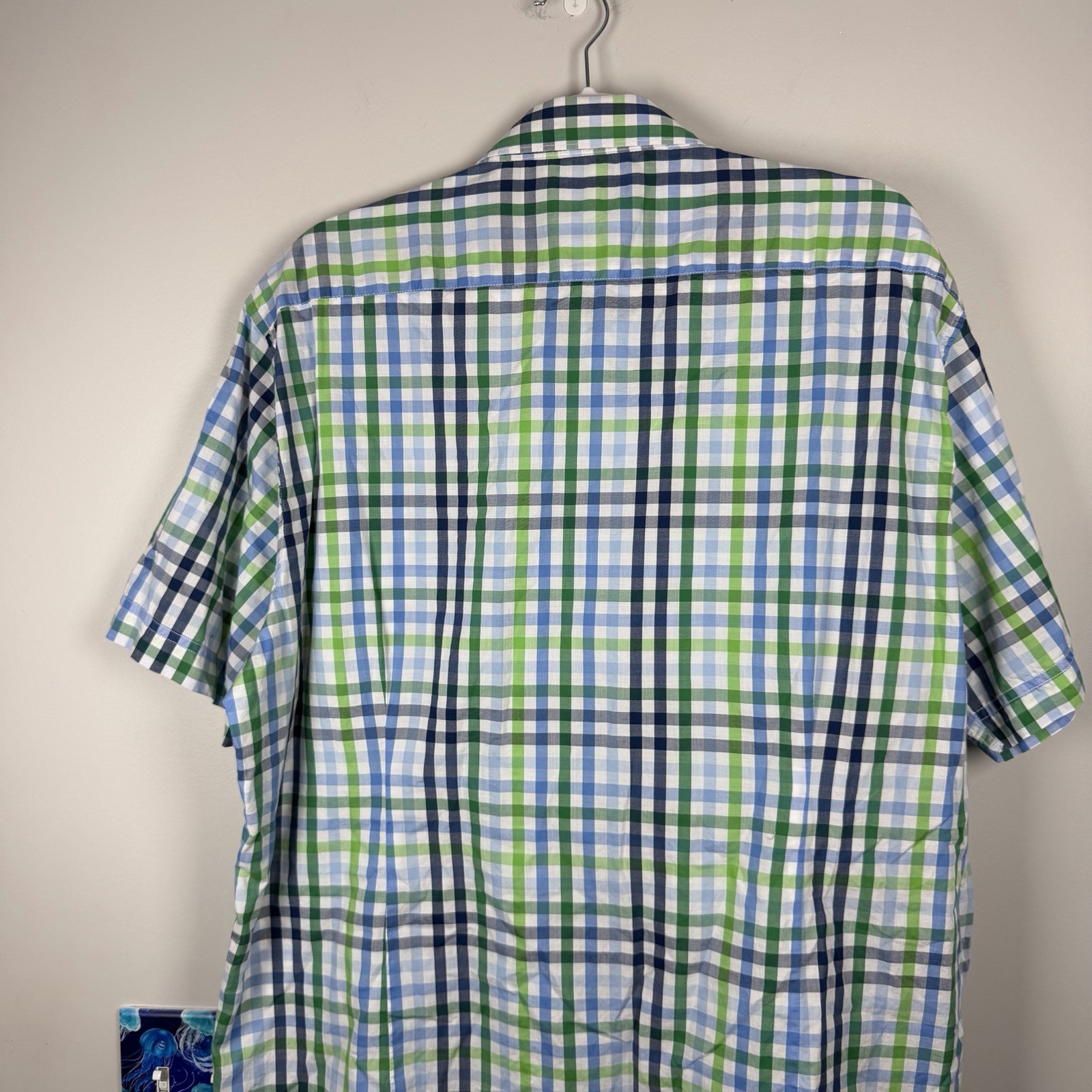 Barbour Russell SS Gingham Check Green Blue Button Down Shirt Mens XL Preppy