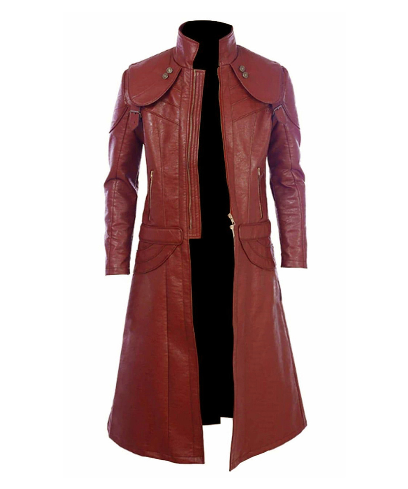 Mens Vintage Devil May Cry 5 Dante DMC Cosplay Leather Long Jacket Coat