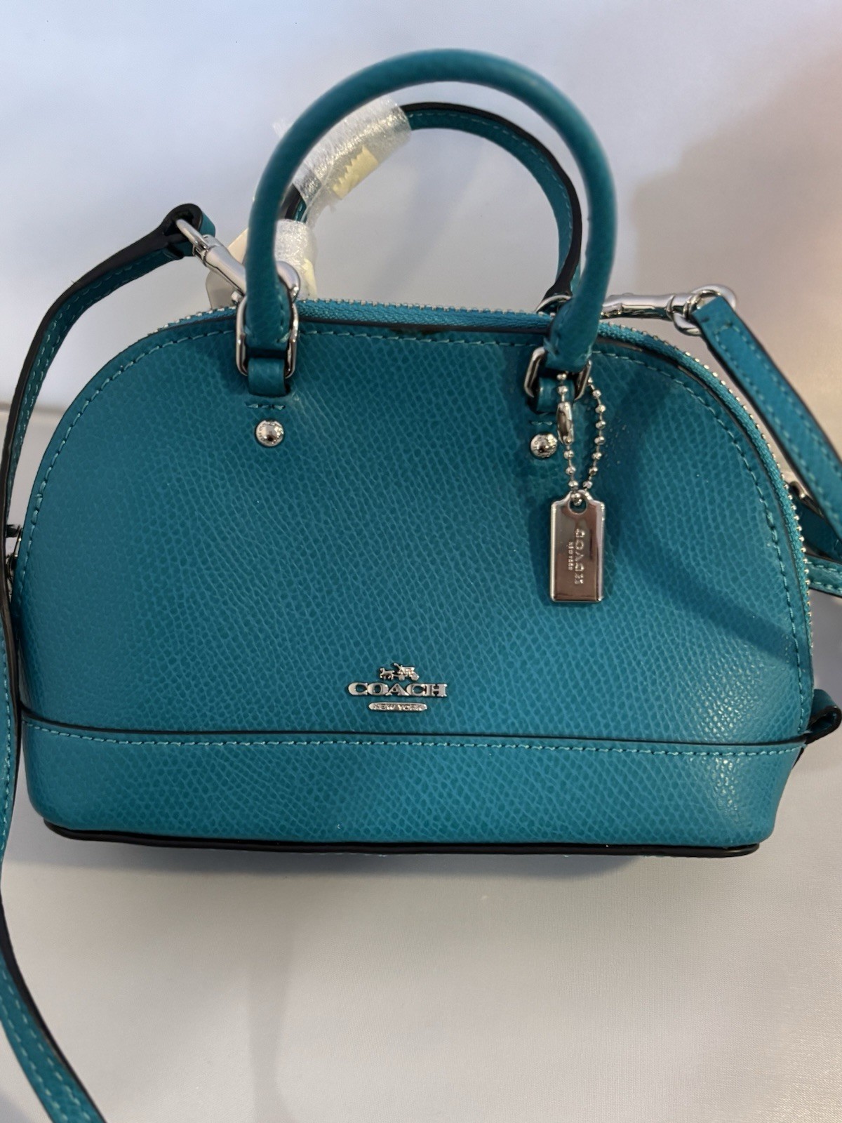 NWT Coach Mini Serena Crossbody Bag 97561 Aqua Crossgrain Leather