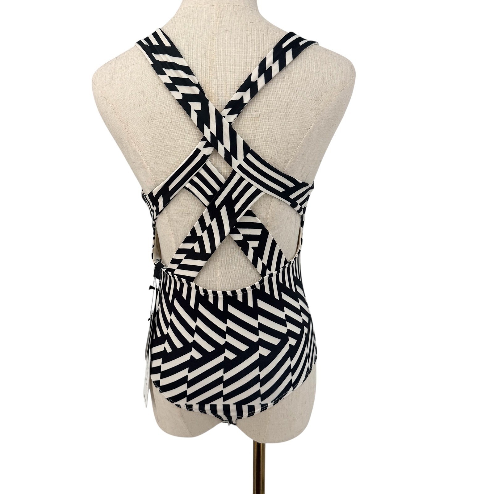 Small Geometric Minimalist Monochrome Festival Striped Crisscross Back Bodysuit