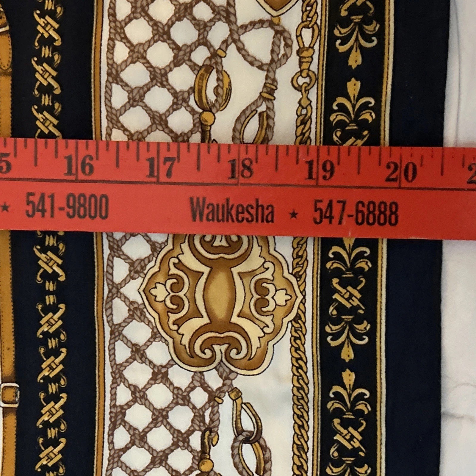 Scarf 100% Silk Gold Navy Blue And Beige Equestrian Scarf 20 Inches By 20 Inches