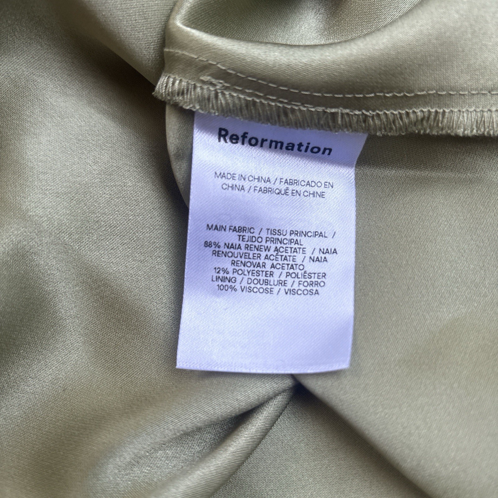Reformation NWT Madrigal Artichoke Green Satin Maxi Slip Dress Size S