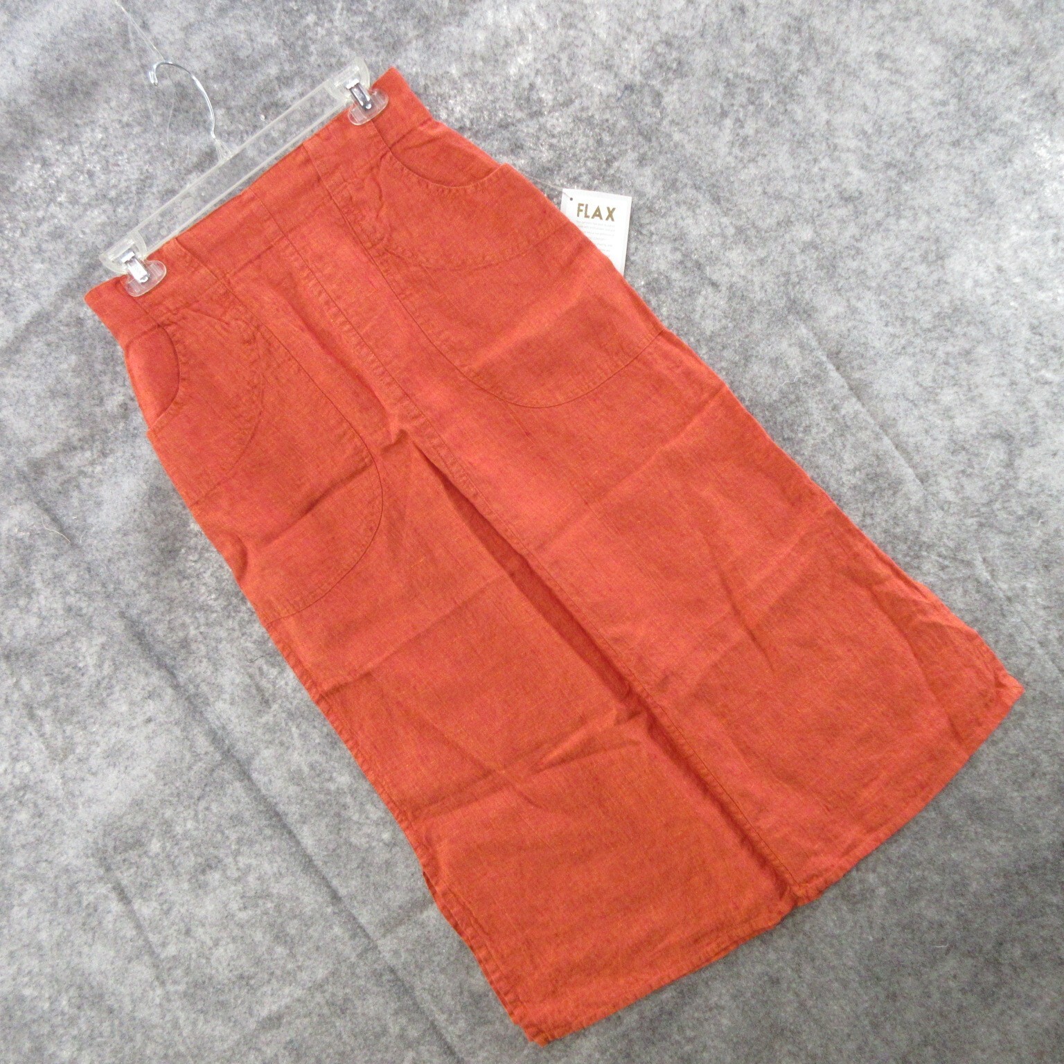 FLAX Designs Linen Skirt Small Solid Orange Maxi Pull-On Elastic Waistband New
