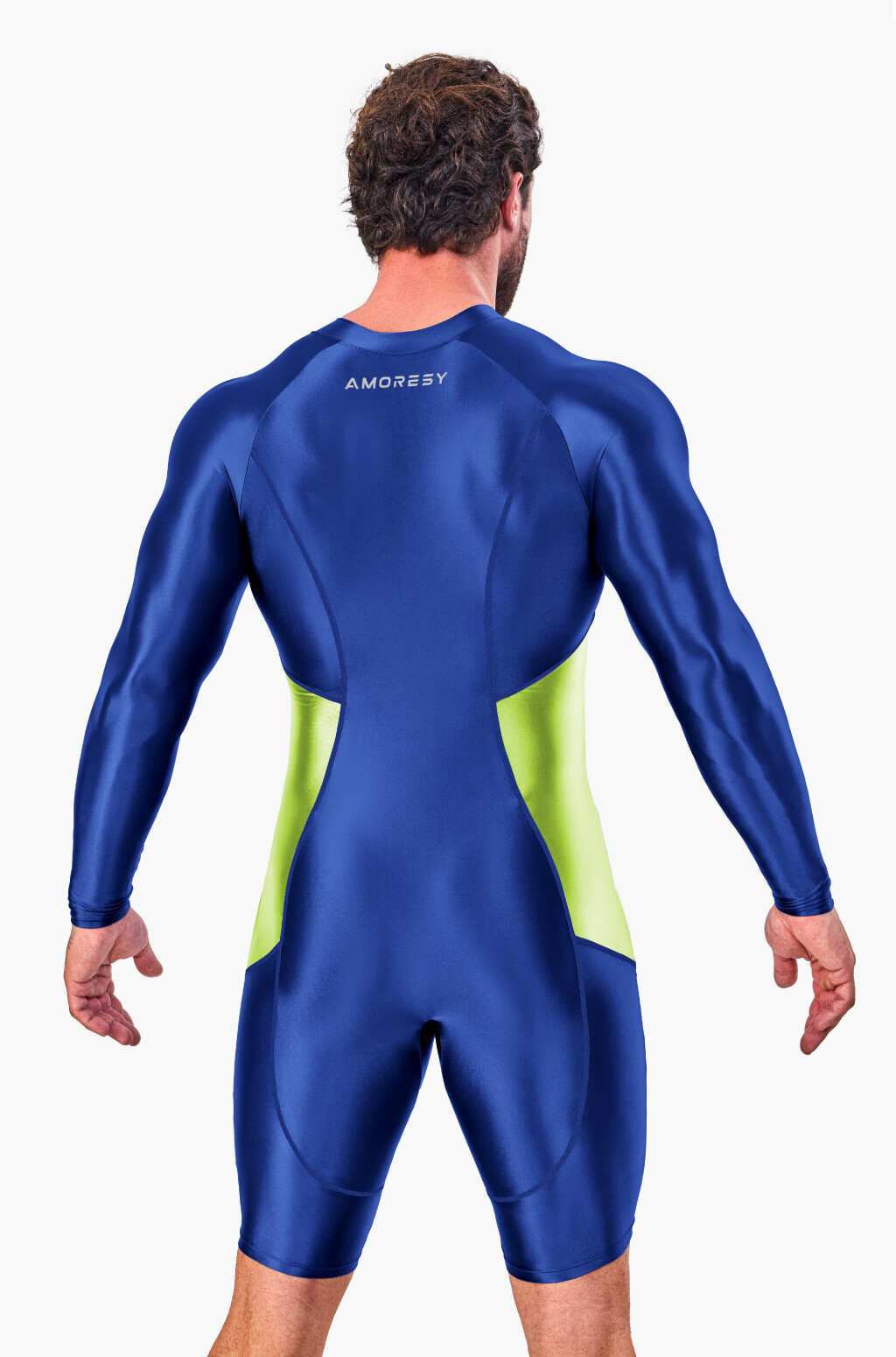 AMORESY Men Glitter Tracksuits Long Sleeve Fitness Overalls Gymnastics Leotards