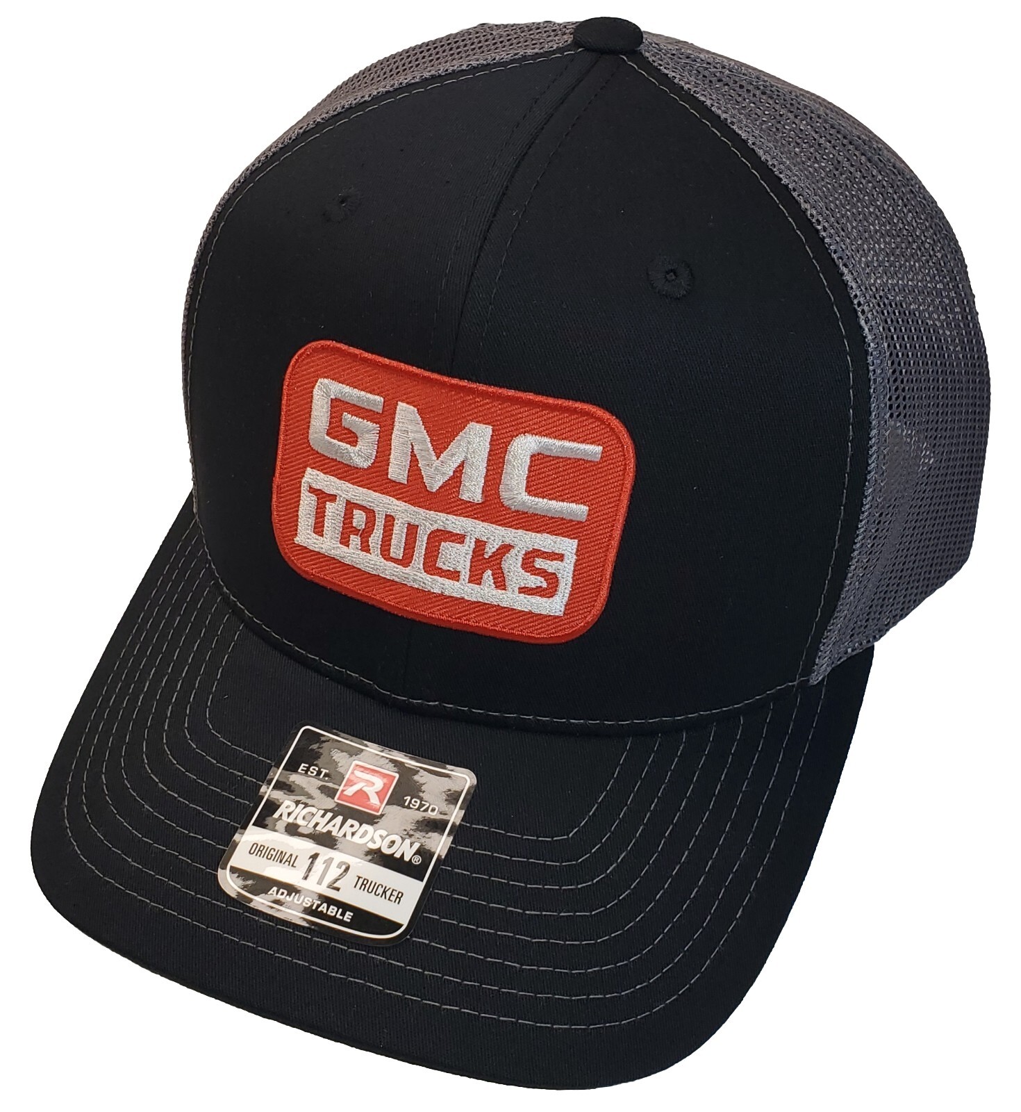 GMC TRUCKS Patch on Richardson 112 Trucker Hat Snapback Black/Charcoal