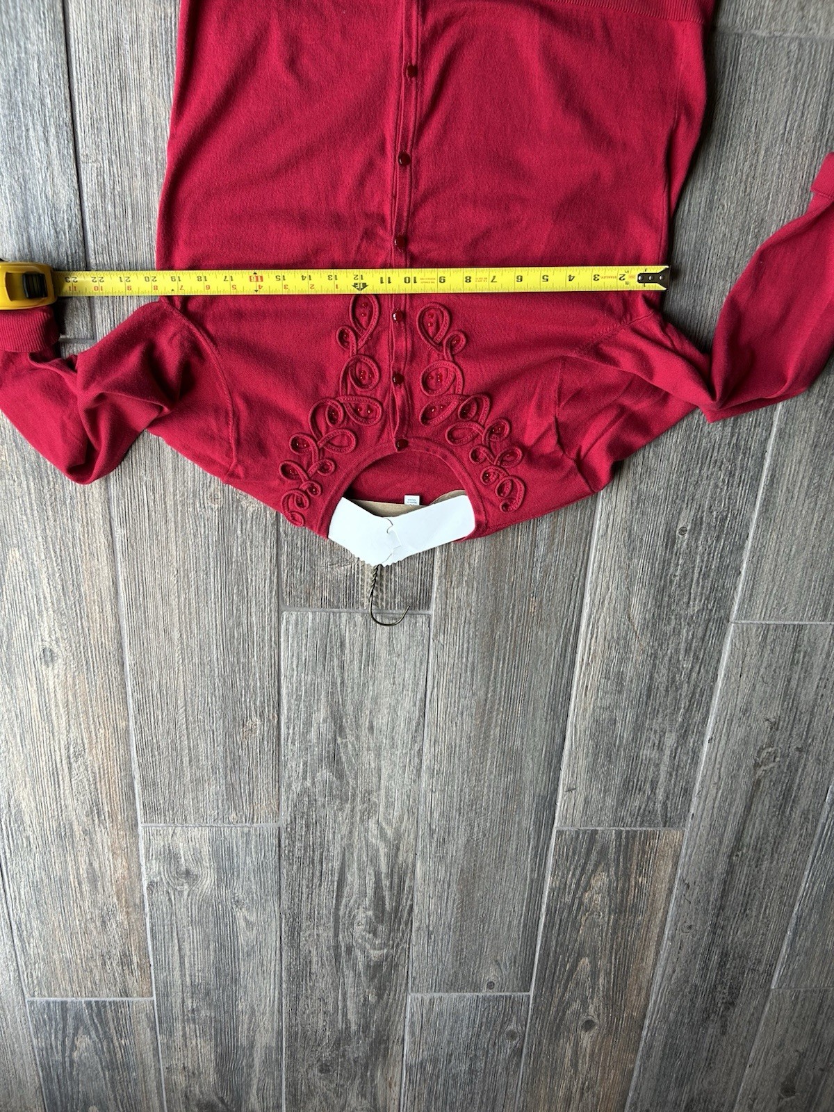 Croft & Barrow Wine Red Button Up Cardigan Sweater with Embellished Neckline