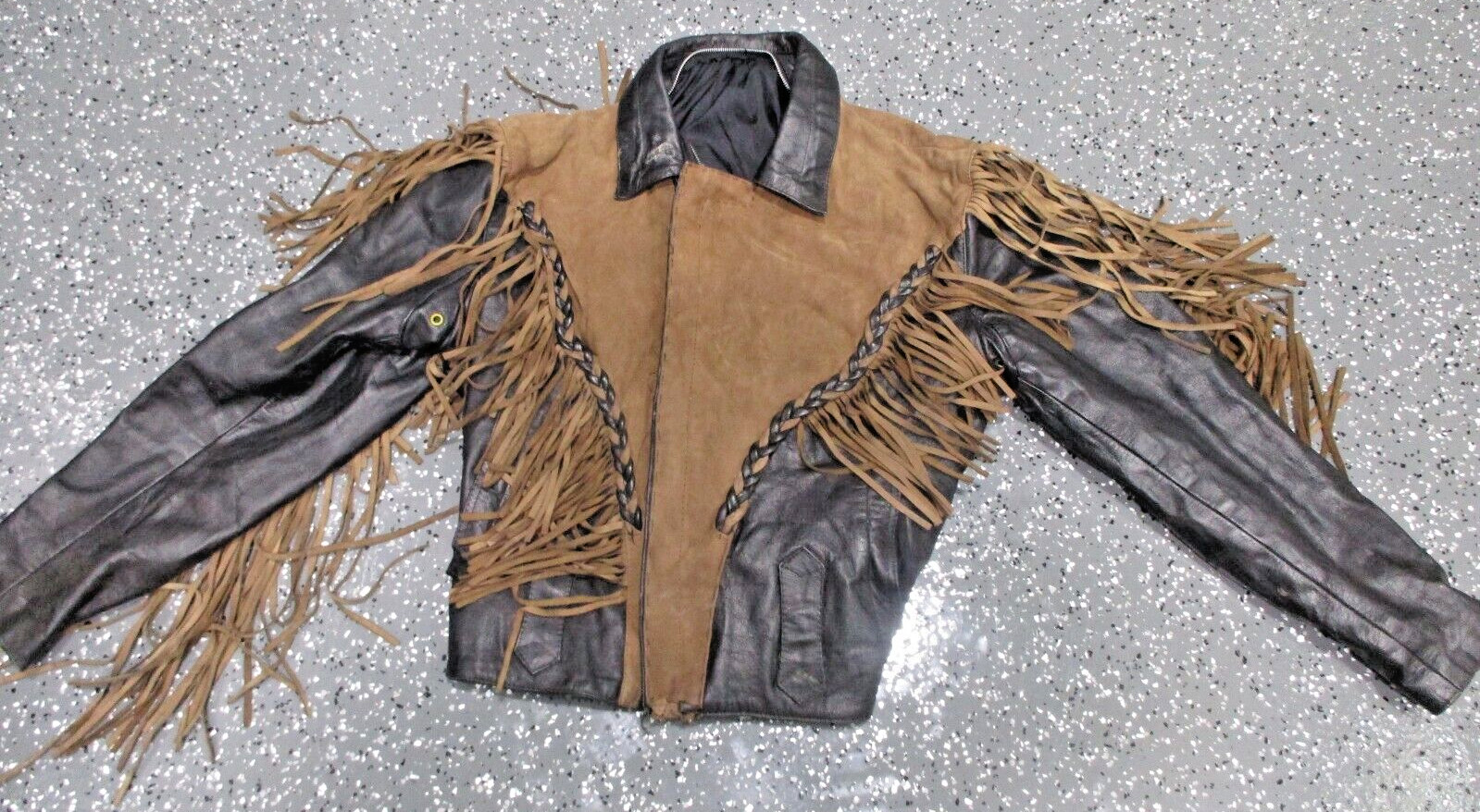 Distressed Fringe Leather Jacket FMC! Black Size Small/Medium Biker Men / Women